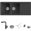 Quareco Kit Lavello 116x50 cm nero in granito Prime + Miscelatore con doccetta multigetto Prime