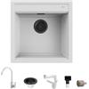 Quareco Kit Lavello 51×51 Granito Bianco e Miscelatore First Monocomando Canna Girevole Bianco | Prime 50