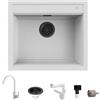 Quareco Kit Lavello 57×51 Granito Bianco e Miscelatore First Monocomando Canna Girevole Bianco | Prime 60