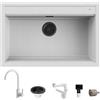 Quareco Set Lavello 79×51 in granito Bianco e Miscelatore First Monocomando Canna Girevole Bianco