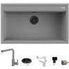 Quareco Set Lavello Quareco Prime 86×51 90 Granito Grigio e Miscelatore Harmony Monocomando Doccetta Estraibile Grigio