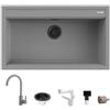 Quareco Set Lavello Quareco Prime 86×51 90 Granito Grigio e Miscelatore First Monocomando Canna Girevole Grigio