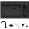 Quareco Set Lavello Quareco Prime 86×51 90 Granito Nero e Miscelatore Start Monocomando Canna Girevole Vaschetta inclusa Nero