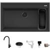 Quareco Set Lavello Quareco Prime 86×51 90 Granito Nero e Miscelatore First Monocomando Canna Girevole Vaschetta inclusa Nero