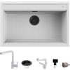 Quareco Set Lavello 79×51 Granito Bianco Prime 80 + Miscelatore Harmony Monocomando Doccetta Estraibile Bianco