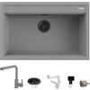 Quareco Set Lavello Quareco Prime 79×51 80 Granito Grigio e Miscelatore Harmony Monocomando Doccetta Estraibile Grigio