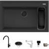 Quareco Set Lavello Quareco Prime 79×51 80 Granito Nero e Miscelatore First Monocomando Canna Girevole Vaschetta inclusa Nero