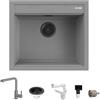 Quareco Kit Lavello Quareco Prime 57×51 60 Granito Grigio e Miscelatore Harmony Monocomando Doccetta Estraibile Grigio