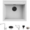 Quareco Kit Lavello 57×51 Granito Bianco e Miscelatore Harmony Monocomando Doccetta Estraibile Bianco | Prime 60