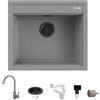 Quareco Kit Lavello Quareco Prime 57×51 60 Granito Grigio e Miscelatore First Monocomando Canna Girevole Grigio