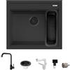 Quareco Kit Lavello Quareco Prime 57×51 60 Granito Nero e Miscelatore Start Monocomando Canna Girevole Vaschetta inclusa Nero