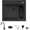 Quareco Kit Lavello Quareco Prime 57×51 60 Granito Nero e Miscelatore First Monocomando Canna Girevole Vaschetta inclusa Nero