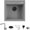 Quareco Kit Lavello Quareco Prime 51×51 50 Granito Grigio e Miscelatore Harmony Monocomando Doccetta Estraibile Grigio