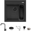 Quareco Kit Lavello Quareco Prime 51×51 50 Granito Nero e Miscelatore Start Monocomando Canna Girevole Vaschetta inclusa Nero