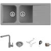 Quareco Kit Lavello 116x50 cm grigio Prime + Rubinetto monocomando doccetta estraibile Harmony