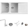 Quareco Kit Lavello 116x50 cm bianco + Miscelatore monocomando doccetta estraibile Harmony
