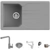Quareco Kit Lavello grigio in granito 86x50 cm Prime 861 + Miscelatore 2 vie doccetta estraibile Grigio Harmony