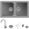Quareco Set Lavello Quareco Prime 862 86x50 Grigio Granito e Miscelatore First Monocomando Canna Girevole Grigio