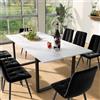 Goeria Tavolo da pranzo telescopico, 140/180 x 80 x 75 cm, gambe in ferro in metallo e gambe tubolari quadrati (moderno tavolo in MDF bianco con motivi in marmo), doppio uso per casa e ufficio