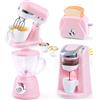 PLAY Accessori Cucina Bambini, Set di Accessori Cucina Giocattolo con Macchina Caffè Giocattolo, Mixer, Frullatore e Tostapane con Luci e Suoni, Kit Elettrodomestici Cucina per Bambini da 3+ (Rosa)