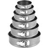 MOUYAT Set di 6 teglie rotonde per cheesecake con fondo rimovibile, in metallo antiaderente, per torte e cheesecake, 18/20/22/24/26/28 cm