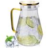 Nuscen Brocca in vetro per acqua, 2 l, con coperchio, caraffa per acqua, barattolo per acqua, per frigorifero, succo, brocche di succo, bevande, acqua calda e fredda, capacità, coperchio dorato a