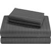 HUNTER BEDDING Set di lenzuola da 4 pezzi, extra morbide, con angoli profondi 35 cm, lenzuola rinfrescanti a 400 fili, 100% cotone egiziano e raso a fibra lunga, a righe grigio scuro, per letto