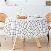 NINGHOME Tovaglia Rotonda in Cotone e Lino, Diametro: 220 cm, Antipolvere, Lavabile a Mano, Per Tavolo da Pranzo e Soggiorno