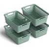 Pro Home 4 cestini portaoggetti da 5 l, con manici, senza BPA, organizer (30 x 20 x 11 cm, verde) - cestini per bagno, cucina, camera da letto, cestino per la casa