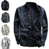 YRUIIA Camicia da Uomo in Stile Giapponese, Camicia da Uomo in Cotone e Lino con Colletto in Piedi, Camicia a Doppio Petto, Camicie con Colletto Cinese per Uomo