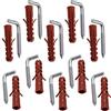AERZETIX - C65096 - Set di 10 tasselli universali Ø8x40mm in plastica + 10 ganci tipo L per avvitare Ø5x40mm - in acciaio - legno calcestruzzo cemento mattone costruzione lavoro edifici fissaggio