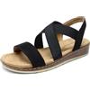 DREAM PAIRS Sandali con Zeppa Bassa da Donna Eleganti Comodi Estivi Casual Sandali Piatti per Camminare in Vacanza,Size 39,Camoscio-Nero,DWUMFS2505