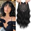 Nexyshe Topper per capelli ondulati da 35,5 cm, parrucca nera senza colla, per donne, 16,5 x 16,5 cm, grande base per capelli sottili