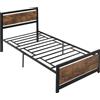 HOMCOM Struttura Letto Singolo in Legno e Acciaio 97x 208x103cm, Doghe Integrate, Testiera e Pediera in Stile Industriale, Nero e Marrone Rustico