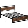 HOMCOM Struttura Letto Matrimoniale 167x208x103cm in Legno e Acciaio, Doghe Integrate e Testiera in Stile Industriale, Nero e Marrone Rustico|Aosom
