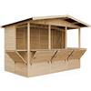TIMBELA Capanno in Legno, Capanno Espositore in Legno, Chiosco in legno da giardino per bar, CINQUE FINESTRE 336x263 cm/6 m2 Stand di vendita con bancone, Multifunzione cabina da giardino TIMBELA M150B