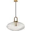 ZTTECH Lampada a Sospensione in Vetro Trasparente con Paralume in Vetro Rigato e Finitura Bronzo, Lampada a Sospensione Moderna Retro Plafoniera (300mm)