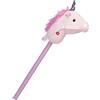 Relaxdays Cavallo con Asta, Unicorno per Bambini con Suoni, in Legno & Peluche, Adorabile Cavalluccio, 74 cm, rosa
