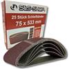S&S-Shop 25 nastri abrasivi in tessuto, 75 x 533 mm, 5 grane da 40, 60, 80, 120, 180, per levigatrice a nastro, legno e metallo, set misto di carta vetrata
