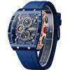 FORSINING Orologio da polso da uomo, analogico, al quarzo, alla moda, rettangolare, grande quadrante, cinturino in silicone, impermeabile, orologio militare con calendario e data, Blu scuro, Militare
