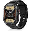 Carneedi Smartwatch Uomo Militare, Chiamata Bluetooth, 110+ Modalità Sport, Cardiofrequenzimetro da Polso, Activity Tracker Sportivi Contapassi Cronometro per Android iOS (Nero)