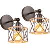 PETITES ECREVISSES 2 pezzi Lampada da Parete Industriale Vintage Applique da Parete E27 in Corda di Canapa Illuminazione a Soffitto Regolabile Metallo Design Gabbia 16CM Lampada a Muro per Camera da Letto Corridoio