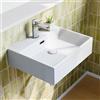 Teal Home Lavabo in ceramica - Lavabo angolare - Lavabo da appoggio per gli ospiti - Lavabo sospeso con rivestimento nano effetto loto, troppopieno - bianco - 50,5 x 42 x 14 cm