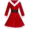 Generico Donna da Babbo Natale Abito Lungo con Cappuccio Cintura a Vita Alta Manica Mezza Vestito Natalizio Scollo a V per Festa Adulti in Pile Inverno Autunno Swing Vestito Costume Adulto Vestiti Donna