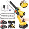 WISDOM LIFE Mini Motosega a Batteria 8 Pollici Motosega a Batteria con Pompetta Olio, Brushless Motosega Elettrica 21V Sega a Batteria per Potatura con Chiusure di Sicurezza A Destra e A Sinistra, Yellow,c