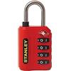 Stanley S742-058 Lucchetto da Viaggio, Combinazione a 4 Cifre, Arco Acciaio 30 mm, Tsa, Indicatore di Sicurezza in Zinco, per Zaini, Borse, Valigie, Borse Sportive, Rosso