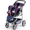 Bayer Design 26554AA Passeggino Gemellare per Bambole, Regolabile e Pieghevole, Blu/Rosa, Unicorno