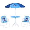 Outsunny Set Tavolo e Sedie per Bambini da Giardino, Ombrellone Regolabile, Design Squalo, 4 Pezzi, Blu, Perfetto per Esterni, Età 3-6 Anni