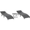 Outsunny Set 2 Lettini da Giardino in Rattan con Cuscini Rimovibili Lavabili e Tavolino Pieghevole, Sdrai da Giaridno, Grigio|Aosom