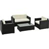 Outsunny Set da Giardino 4 Pezzi in Rattan PE e Metallo, Salotto con Divano a 2 Posti, Salotto Giardino Nero|Aosom